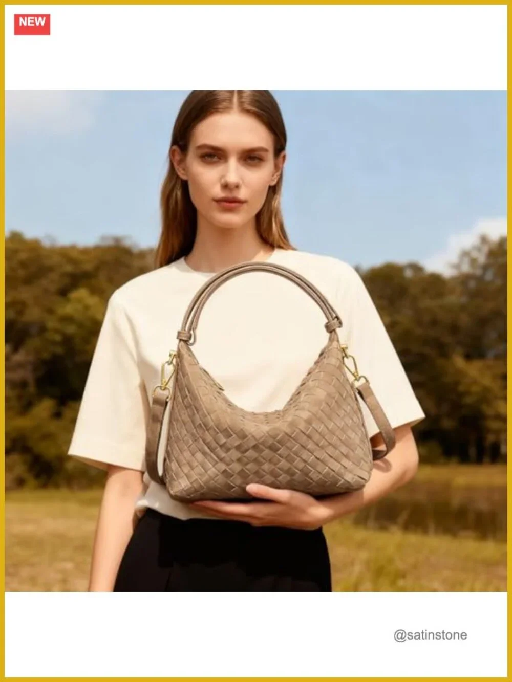 Faux Suede Woven Hobo Purse with 4-Way Strap